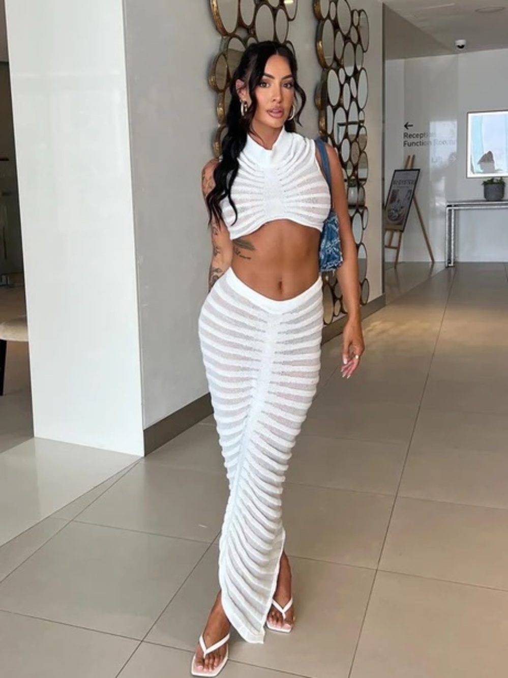 Key West Ribbed Sheer Maxi Skirt Set XS NWT White